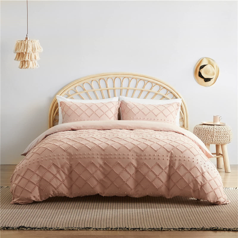 HKM-767123 Solid Color Cotton Quilt Cover Set - Modern Simplicity Three-Piece Bedding Ensemble