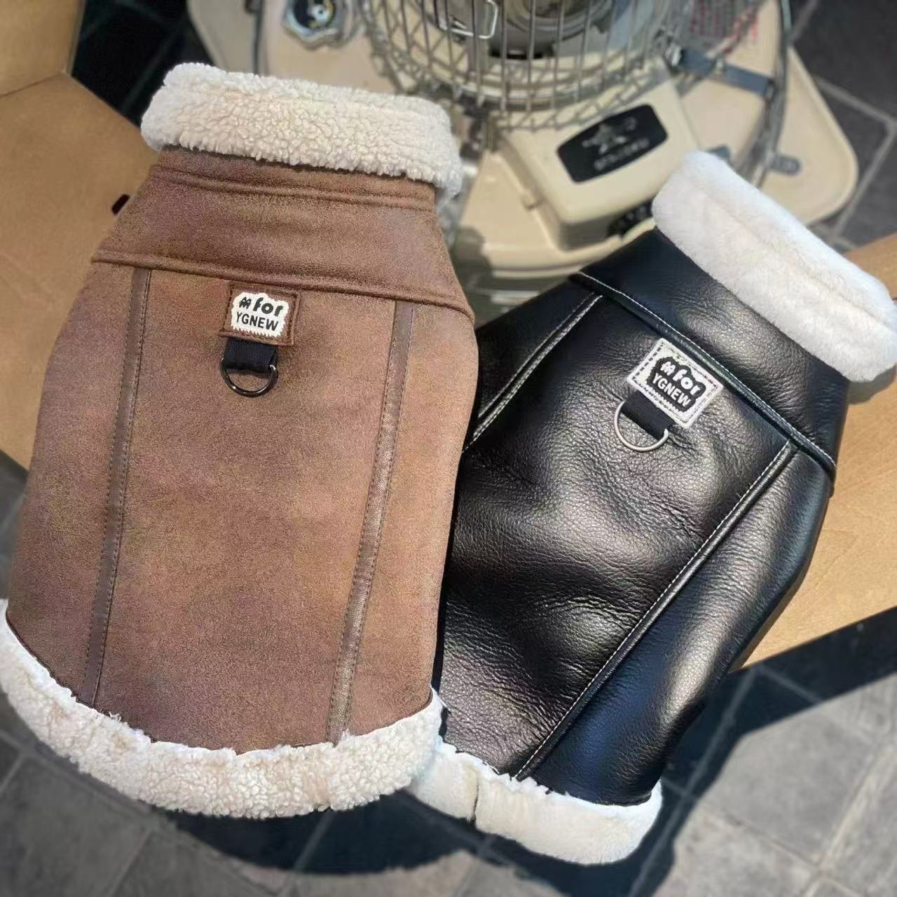 HKM-767379 Cozy Peach Skin Fleece Lined Dog Coat with Lamb Wool Vest for Autumn and Winter