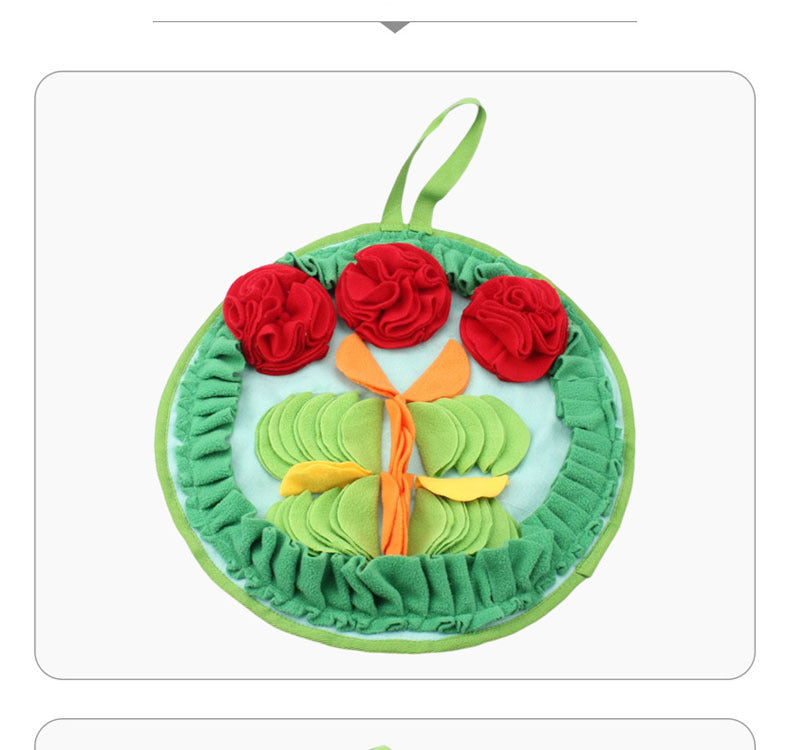 HKM-767891 Sniff Pad for Rabbits and Hamsters - Polar Fleece Chew Toy with Flower Design, 43cm Diameter