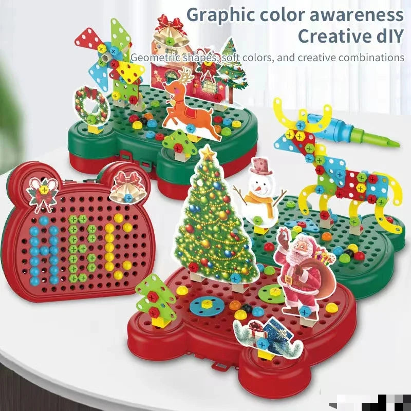KTX-767955 DIY Christmas Theme Cartoon Puzzle Building Blocks Set - 218pcs Educational Toy for Ages 0-14