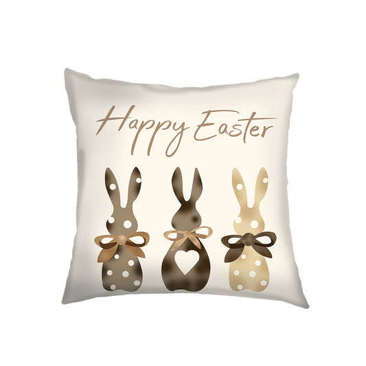HKM-767955 Easter Bunny Cartoon Pillowcase - Soft Linen and Plush, 45x45cm