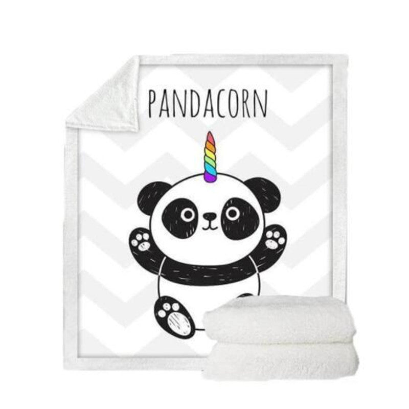 HKM-767955 Panda Series Cartoon Flannel Blanket - Soft Coral Fleece, 150x200cm, White
