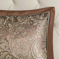 HKM-768275 12 Piece Full Comforter Set with Cotton Bed Sheets in Blue and Brown, Paisley Pattern