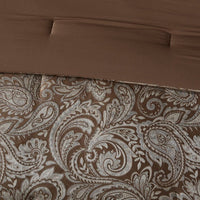 HKM-768275 12 Piece Full Comforter Set with Cotton Bed Sheets in Blue and Brown, Paisley Pattern