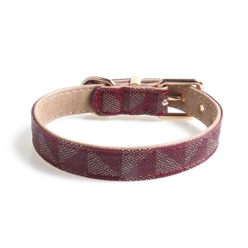 HKM-768275 Exquisite PU Leather Dog Collar in Brown, Beige, Red, Gray, Blue - Multiple Sizes Available