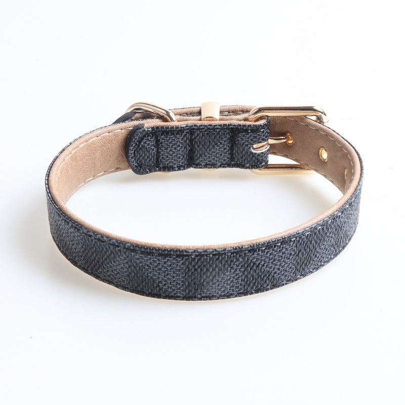 HKM-768275 Exquisite PU Leather Dog Collar in Brown, Beige, Red, Gray, Blue - Multiple Sizes Available