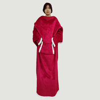 HKM-768275 Wearable Long-Sleeved Blanket in Gray, Red, and Blue - Cozy Polyester Fabric for Winter