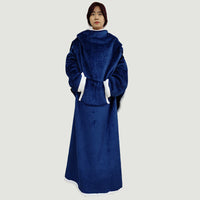 HKM-768275 Wearable Long-Sleeved Blanket in Gray, Red, and Blue - Cozy Polyester Fabric for Winter