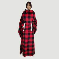 HKM-768275 Wearable Long-Sleeved Blanket in Gray, Red, and Blue - Cozy Polyester Fabric for Winter