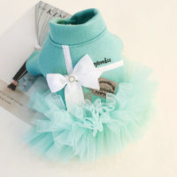 HKM-768723 Lady's Lake Blue Gauze Skirt with White Bow - Pet Clothing for Cats, Sizes XS-XL