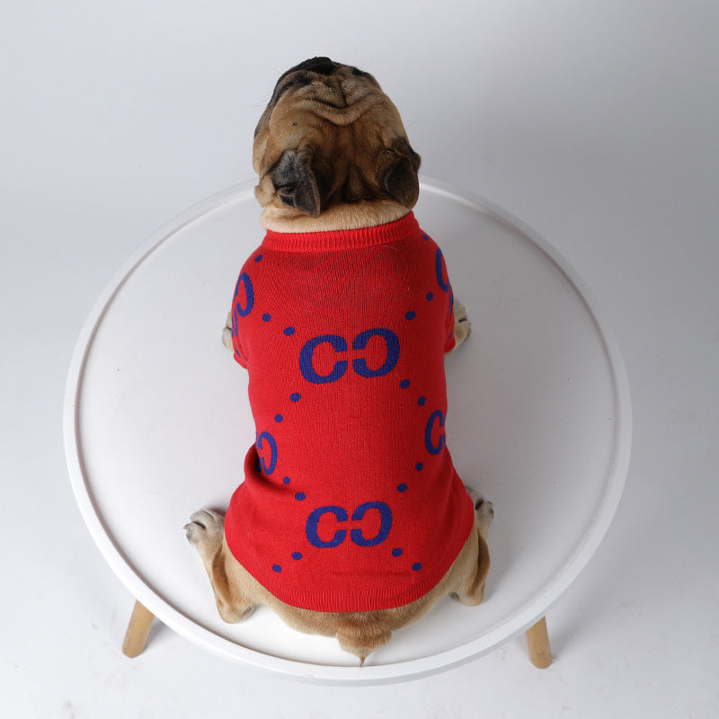 HKM-768851 Cozy Chinese Red Wool Pet Sweater for Autumn and Winter