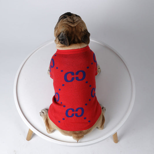 HKM-768851 Cozy Chinese Red Wool Pet Sweater for Autumn and Winter