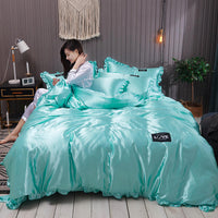 HKM-769043 Washed Silk Four-Piece Bed Sheet Set - Soft Polyester Duvet Cover with Pillowcases, Multiple Sizes Available