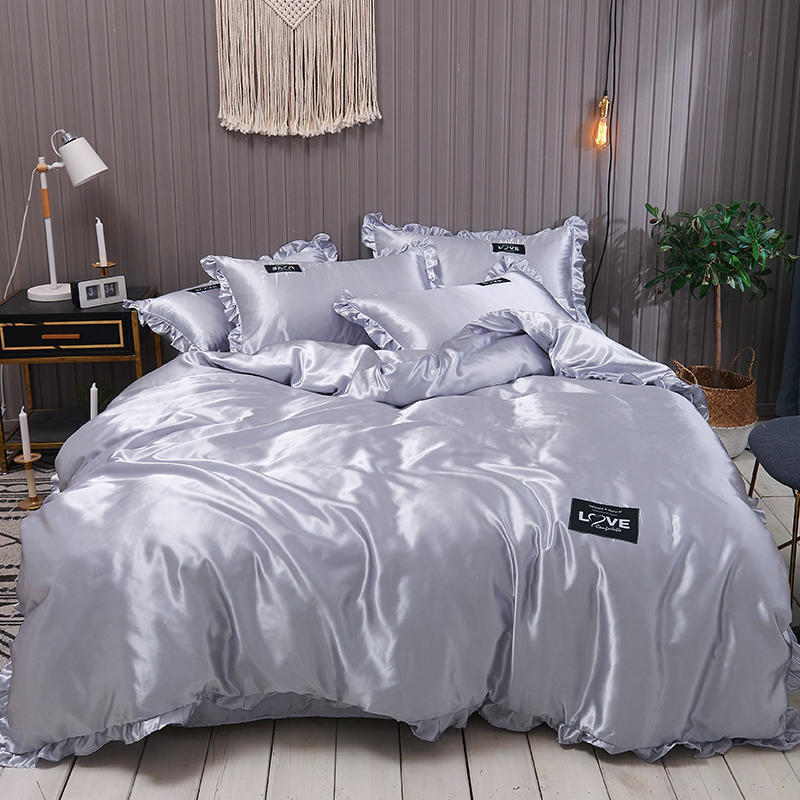 HKM-769043 Washed Silk Four-Piece Bed Sheet Set - Soft Polyester Duvet Cover with Pillowcases, Multiple Sizes Available