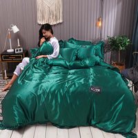 HKM-769043 Washed Silk Four-Piece Bed Sheet Set - Soft Polyester Duvet Cover with Pillowcases, Multiple Sizes Available