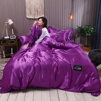 HKM-769043 Washed Silk Four-Piece Bed Sheet Set - Soft Polyester Duvet Cover with Pillowcases, Multiple Sizes Available