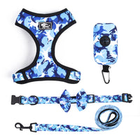 HKM-769107 Camouflage Dog Chest Harness Set - Adjustable Polyester Strap in Blue, Pink, Yellow, and Gray