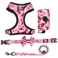 HKM-769107 Camouflage Dog Chest Harness Set - Adjustable Polyester Strap in Blue, Pink, Yellow, and Gray