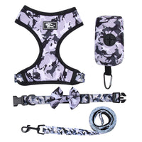 HKM-769107 Camouflage Dog Chest Harness Set - Adjustable Polyester Strap in Blue, Pink, Yellow, and Gray