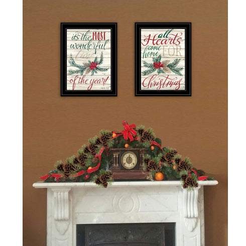 HKM-769555 All Hearts Come Home for Christmas 2-Piece Framed Vignette by Artisan Cindy Jacobs, Ready to Hang, Multicolor