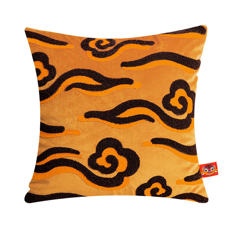 HKM-769811 Living Room Sofa Set with Decorative Tiger Embroidery Cushions and Pillows