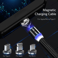 HKM-769811 Three-in-One Magnetic USB Data Cable - 8PIN, Micro USB, Type-C - 1m & 2m Lengths - Black, Red, Gold, Silver Options