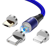 HKM-769811 Three-in-One Magnetic USB Data Cable - 8PIN, Micro USB, Type-C - 1m & 2m Lengths - Black, Red, Gold, Silver Options