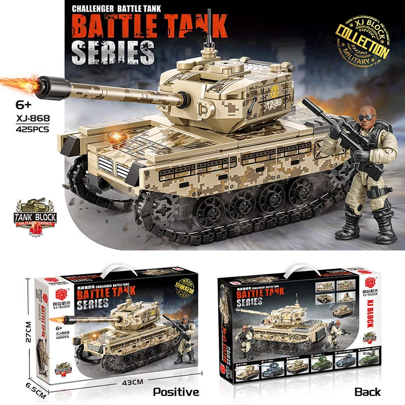 HKM-770003 Multi-Style Tank Building Block Set with Military Figures - Educational Construction Toy for Ages 6+