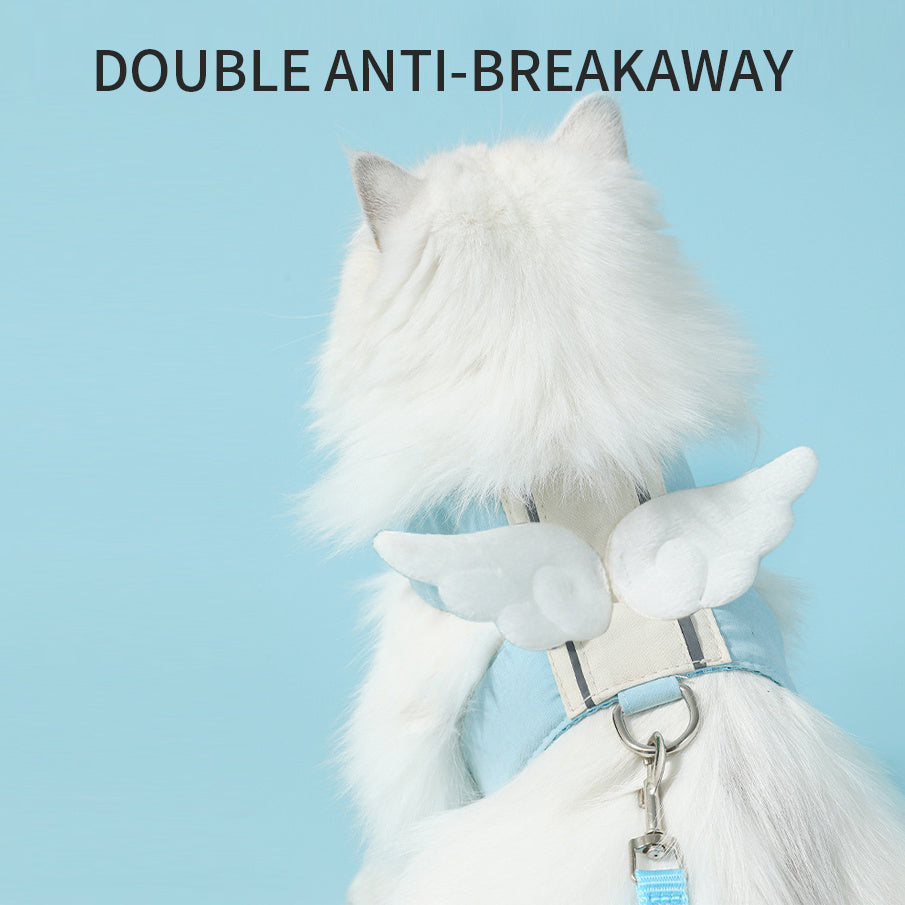 HKM-770259 Adjustable Cat Harness and Leash Set with Angel Wings Design, Breathable and Soft for Comfort, Escape Proof for Safe Outdoor Adventures