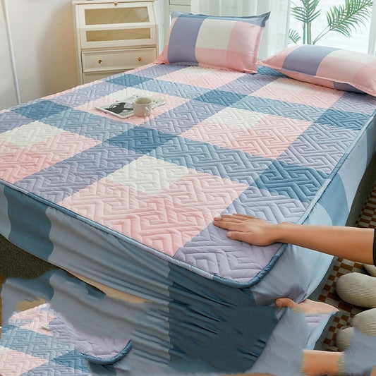 HKM-770259 Striped Sandwich Fitted Sheet with Pillowcase Protectors - Multiple Sizes & Colors Available