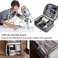 HKM-770451 Portable Electronic Accessories Organizer Bag with Adjustable Compartments and Waterproof Fabric