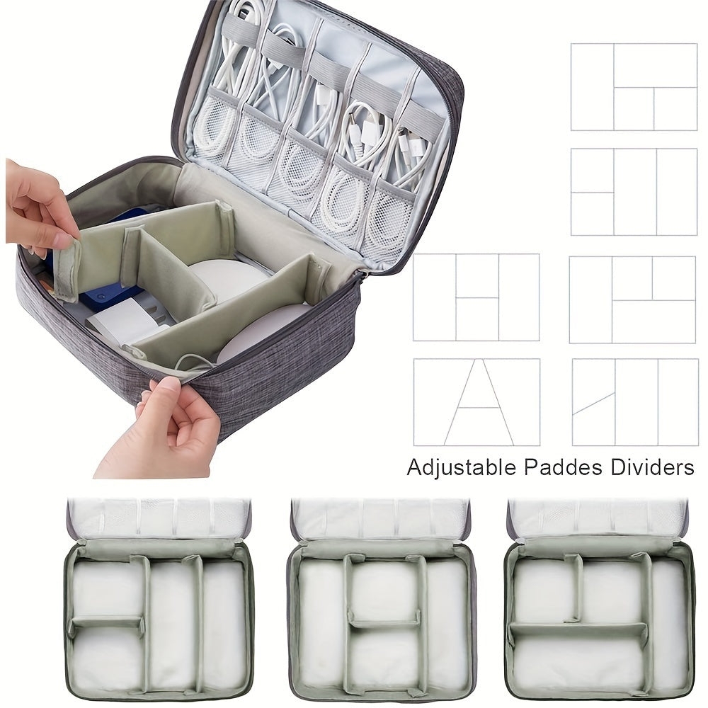 HKM-770451 Portable Electronic Accessories Organizer Bag with Adjustable Compartments and Waterproof Fabric