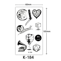 HKM-770515 Waterproof English Letter and Floral Butterfly Sketch Tattoo Stickers (K-161 to K-200)