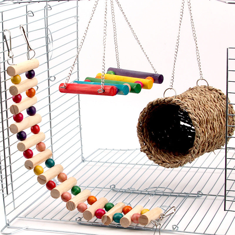 HKM-770515 Wooden Parrot Toy Swing with Climbing Ladder for Small Animals