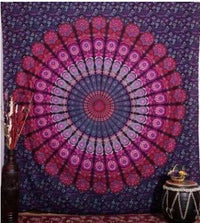 HKM-770579 Geometric Indian Mandala Tapestry - Ethnic Wall Hanging, 148x200cm, Polyester Fiber