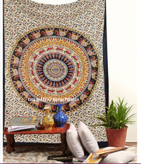 HKM-770579 Geometric Indian Mandala Tapestry - Ethnic Wall Hanging, 148x200cm, Polyester Fiber