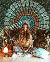 HKM-770579 Geometric Indian Mandala Tapestry - Ethnic Wall Hanging, 148x200cm, Polyester Fiber