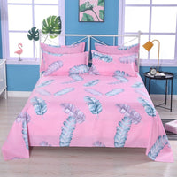 HKM-770579 Skin-Friendly Sanded Sheets for All Seasons - Universal Designs in Choi Yun Court, Tropical Rainforest, Banana Leaves, Colorful Feathers, Red Grid, and Love Hearts