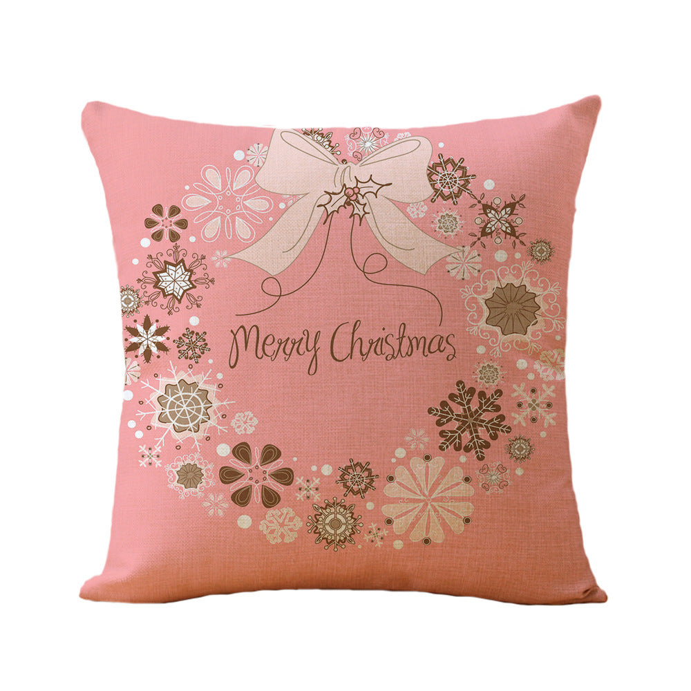 HKM-770963 Christmas Printed Soft Linen Pillowcase - European Classical Design, 44x44 cm, Skin-Friendly Cotton Blend