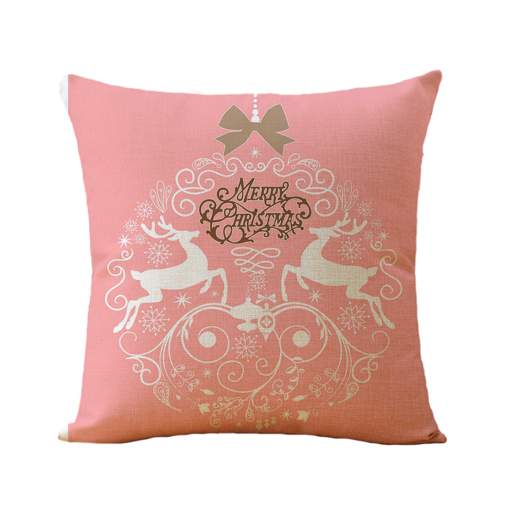 HKM-770963 Christmas Printed Soft Linen Pillowcase - European Classical Design, 44x44 cm, Skin-Friendly Cotton Blend