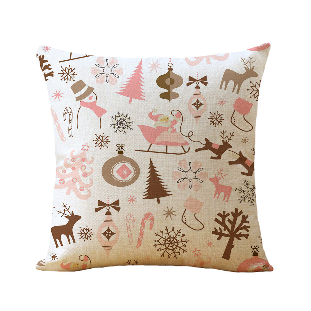 HKM-770963 Christmas Printed Soft Linen Pillowcase - European Classical Design, 44x44 cm, Skin-Friendly Cotton Blend