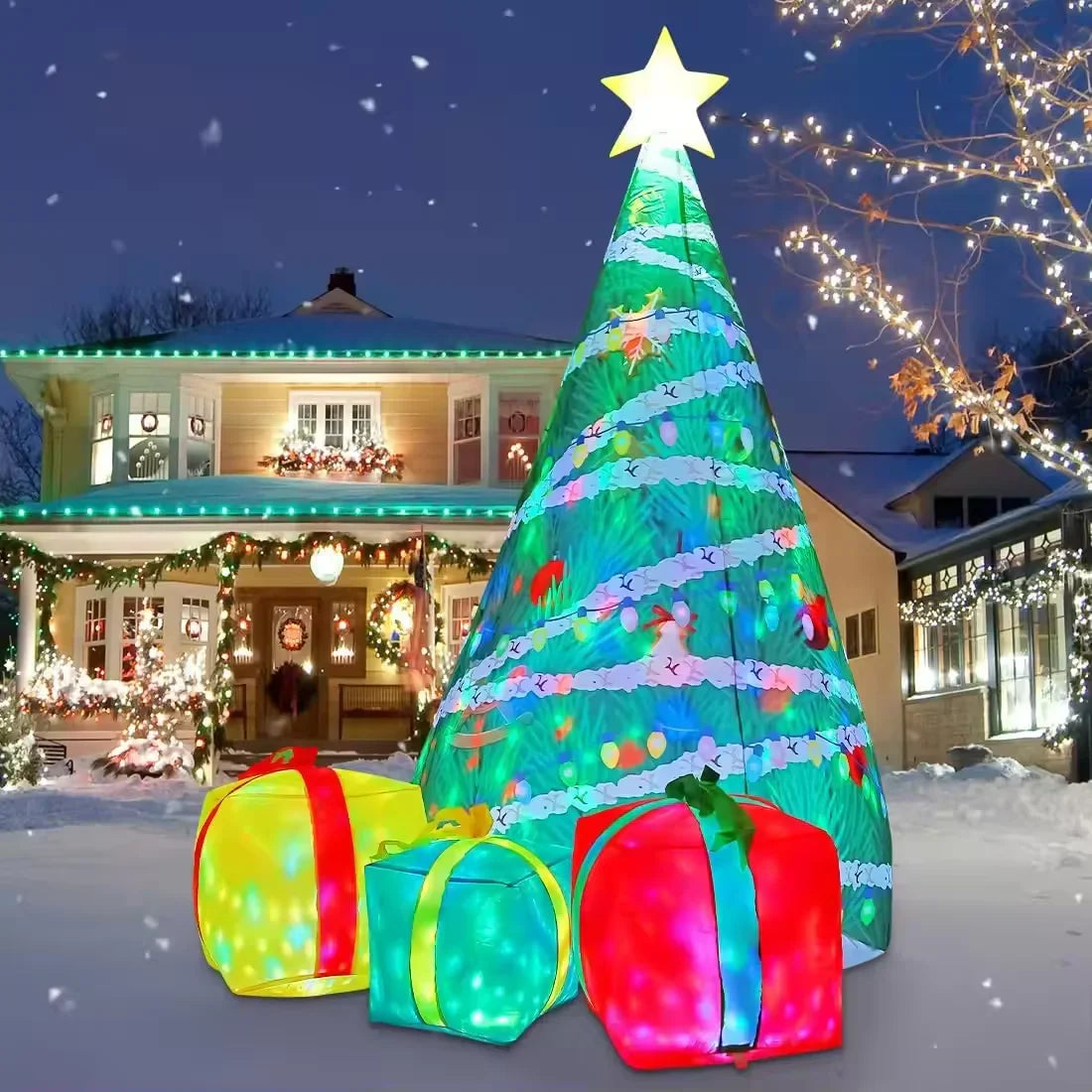KTX-771027 7 FT Inflatable Christmas Tree with Gift Box and LED Lights for Outdoor Holiday Decor