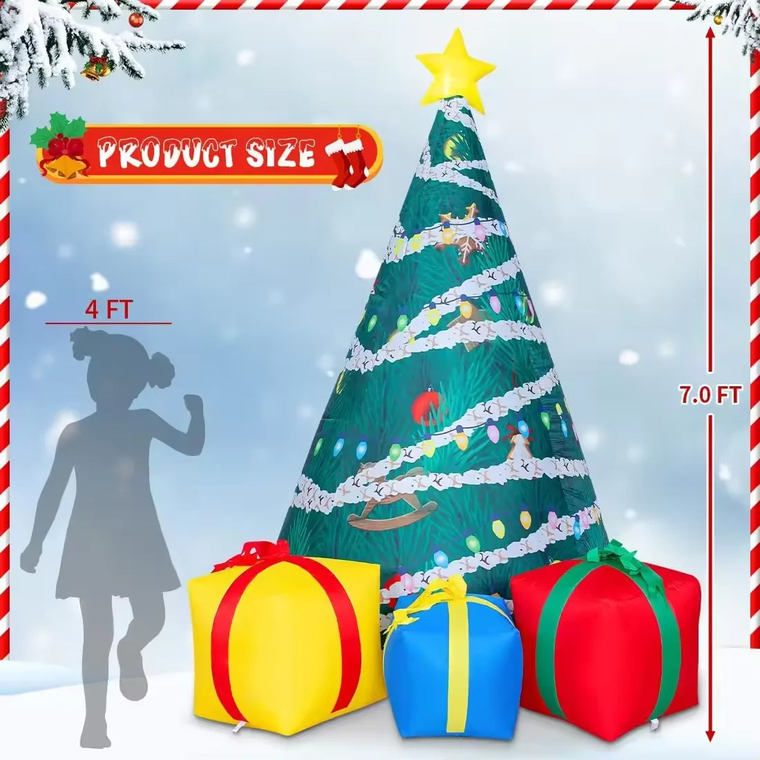 KTX-771027 7 FT Inflatable Christmas Tree with Gift Box and LED Lights for Outdoor Holiday Decor