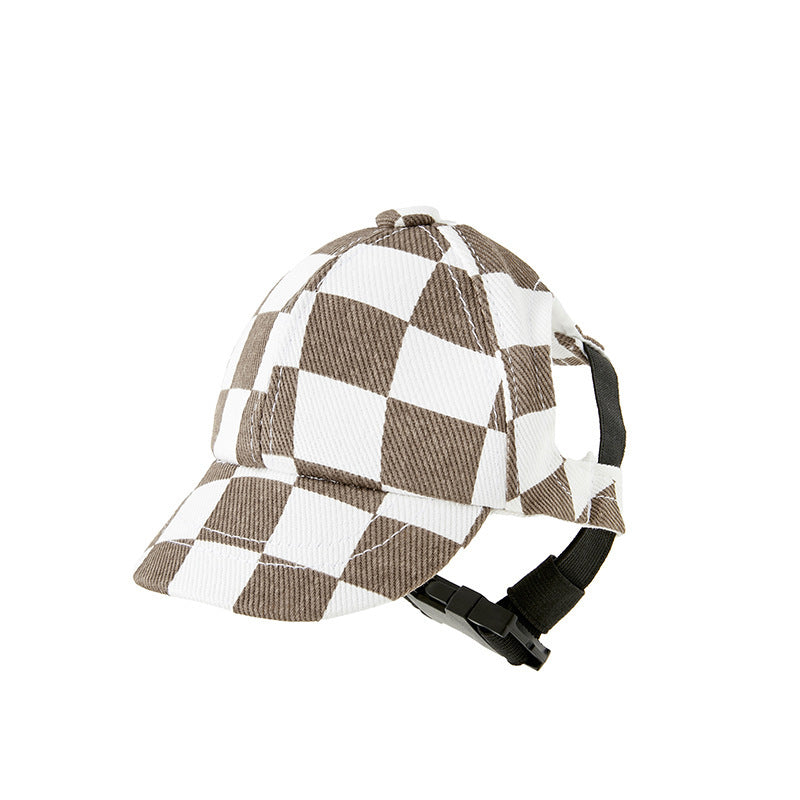 HKM-771091 Plaid Cotton Dog Hat for Small and Medium Dogs in Brown and Black
