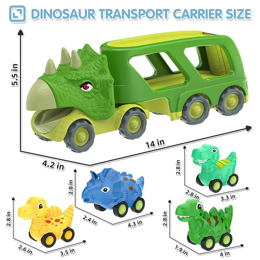 HKM-771219 Dinosaur Transport Carrier Truck Toy Set with Pull Back Dino Cars for Kids