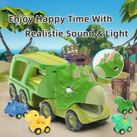 HKM-771219 Dinosaur Transport Carrier Truck Toy Set with Pull Back Dino Cars for Kids