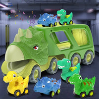 HKM-771219 Dinosaur Transport Carrier Truck Toy Set with Pull Back Dino Cars for Kids