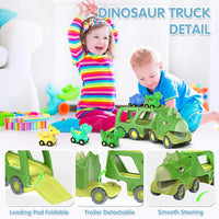 HKM-771219 Dinosaur Transport Carrier Truck Toy Set with Pull Back Dino Cars for Kids