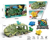 HKM-771219 Dinosaur Transport Carrier Truck Toy Set with Pull Back Dino Cars for Kids