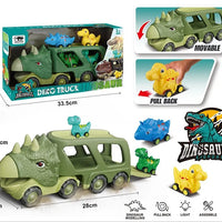 HKM-771219 Dinosaur Transport Carrier Truck Toy Set with Pull Back Dino Cars for Kids